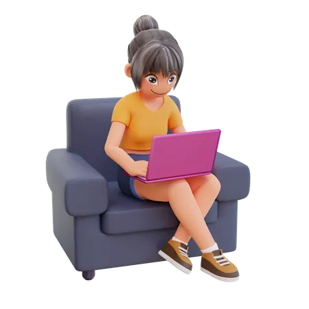 Girl study in laptop  3D Illustration