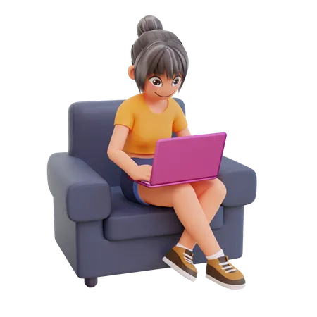 Girl study in laptop  3D Illustration