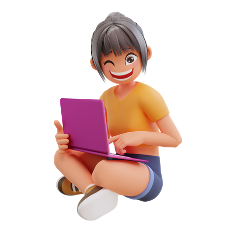 Girl study in laptop at home  3D Icon