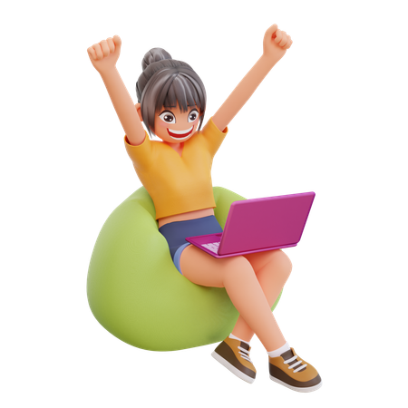 Girl study in laptop at home  3D Icon