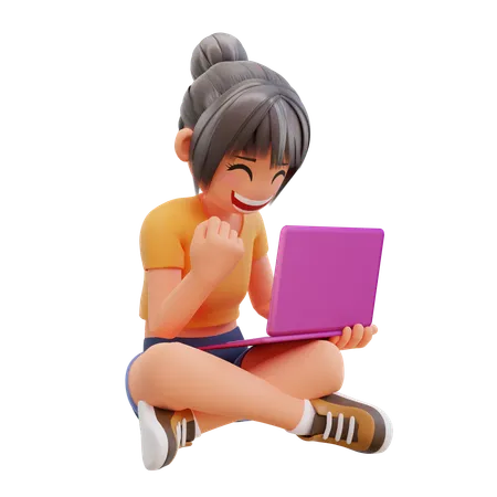 Girl study in laptop at home  3D Illustration