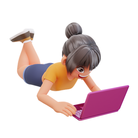 Girl study in laptop at home  3D Illustration