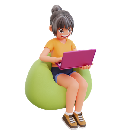 Girl study in laptop at home  3D Illustration