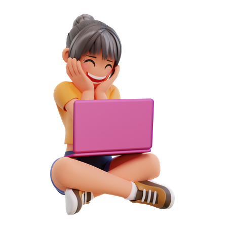 Girl study in laptop at home  3D Illustration