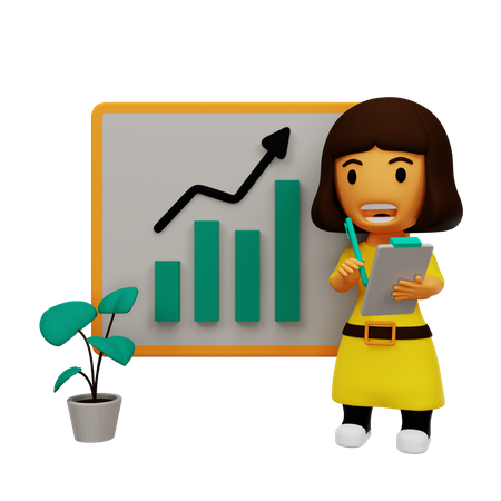 Girl studying statistics  3D Illustration