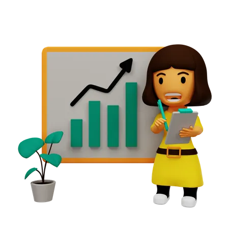 Girl studying statistics  3D Illustration