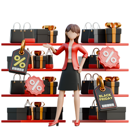Girl Surrounded By Discount Tags  3D Illustration