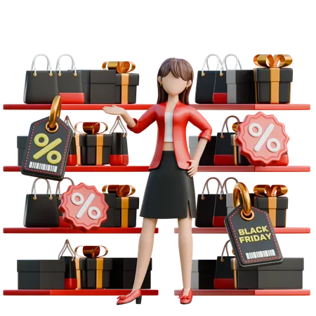 Girl Surrounded By Discount Tags  3D Illustration