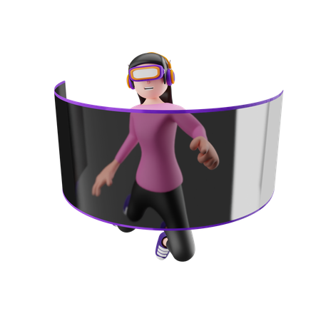 Girl taking panorama experience using vr goggles  3D Illustration