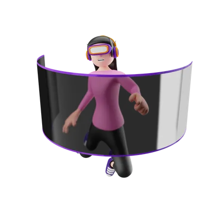 Girl taking panorama experience using vr goggles  3D Illustration