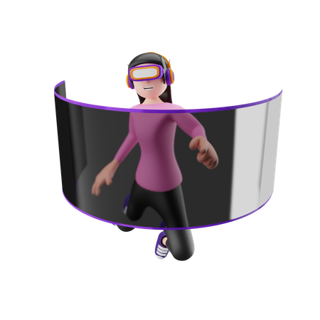 Girl taking panorama experience using vr goggles 3D Illustration