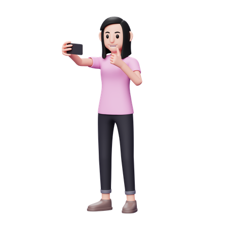 Girl taking selfie  3D Illustration