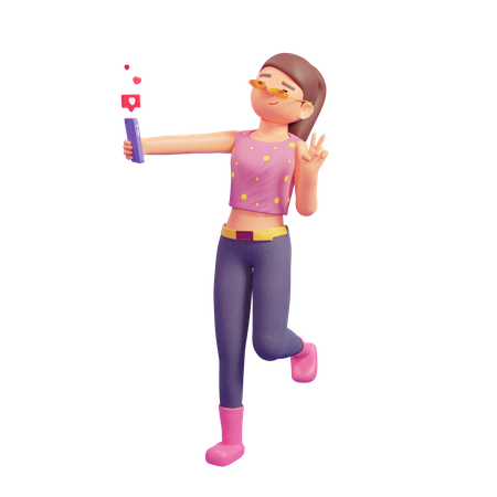 Girl taking selfie  3D Illustration