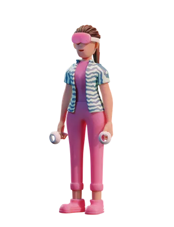 Girl taking virtual experience  3D Illustration