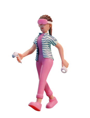 Girl taking virtual experience  3D Illustration