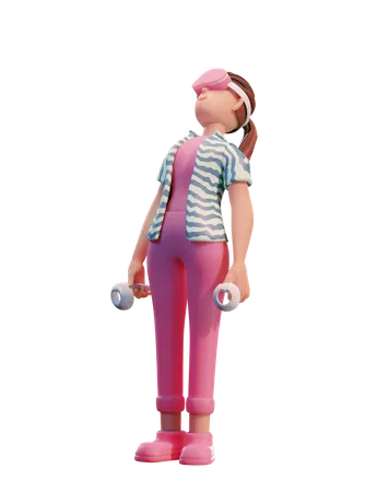 Girl taking virtual experience 3D Illustration