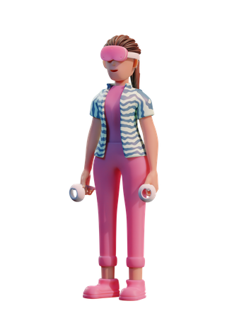 Girl taking virtual experience 3D Illustration