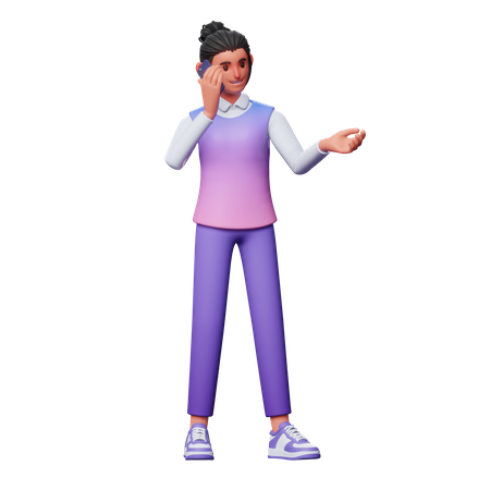 Girl Talking On Phone  3D Illustration