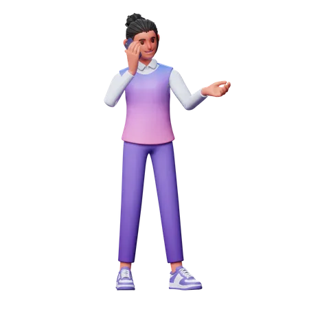 Girl Talking On Phone  3D Illustration