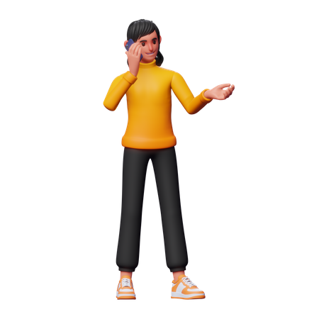 Girl Talking On Phone  3D Illustration