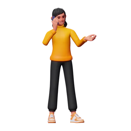 Girl Talking On Phone  3D Illustration