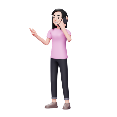 Girl talking on phone  3D Illustration