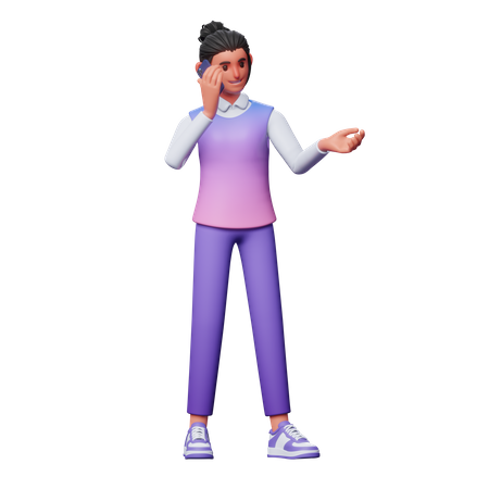 Girl Talking On Phone 3D Illustration