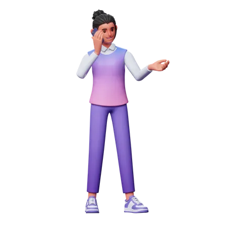 Girl Talking On Phone 3D Illustration