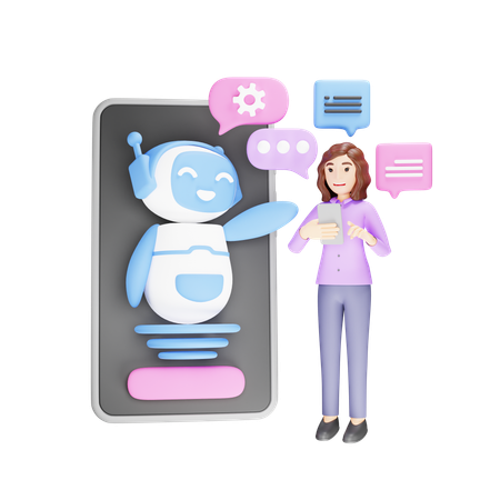 Girl talking to an Ai Chatbot  3D Icon