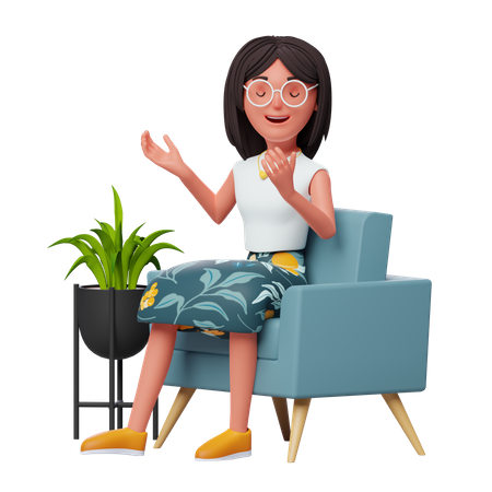 Girl Talking while sitting on sofa  3D Icon