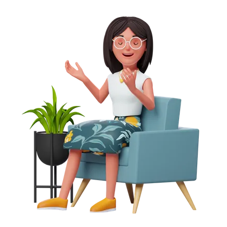 Girl Talking while sitting on sofa  3D Illustration