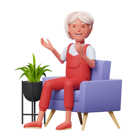 Girl Talking while sitting on sofa 3D Illustration