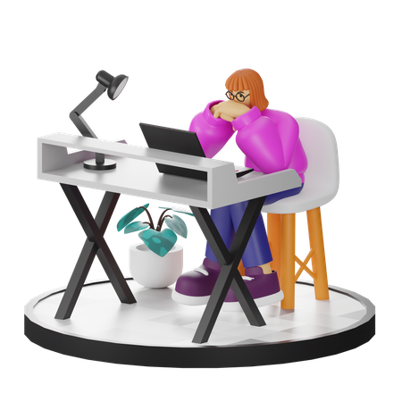 Girl Thinking of ideas at work  3D Icon