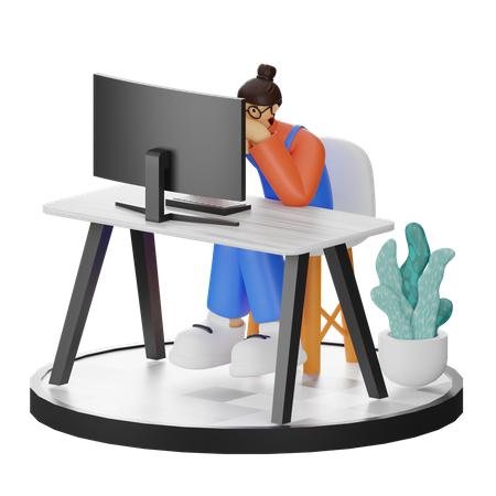 Girl Thinking of ideas at work  3D Illustration