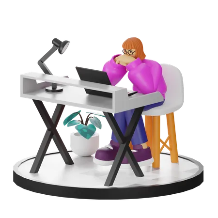 Girl Thinking of ideas at work  3D Illustration