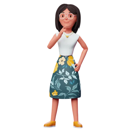 Girl Thinking something  3D Illustration