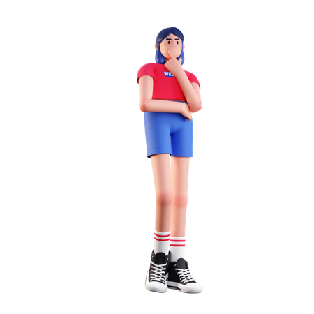 Girl Thinking While Standing  3D Illustration