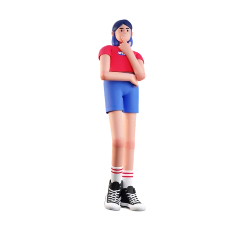 Girl Thinking While Standing  3D Illustration