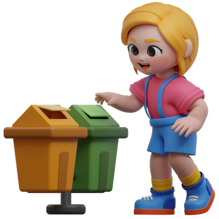 Girl Throw Trash  3D Illustration