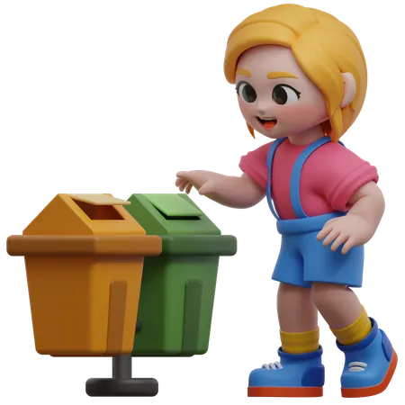 Girl Throw Trash  3D Illustration