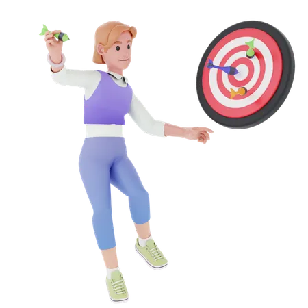 Girl Throwing Dart Arrow On Dashboard  3D Illustration