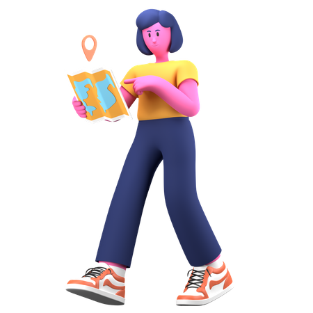 Girl travel using map  3D Icon