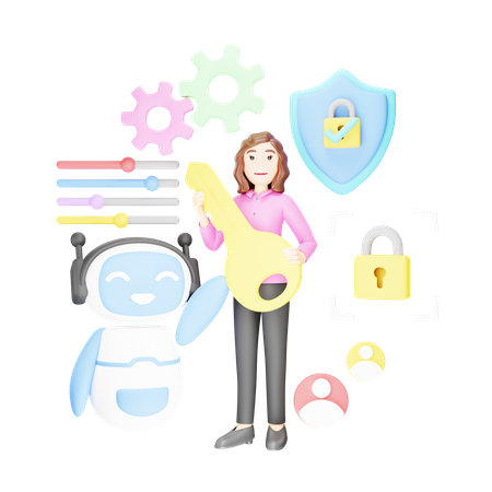Girl Using AI Security Feature  3D Icon