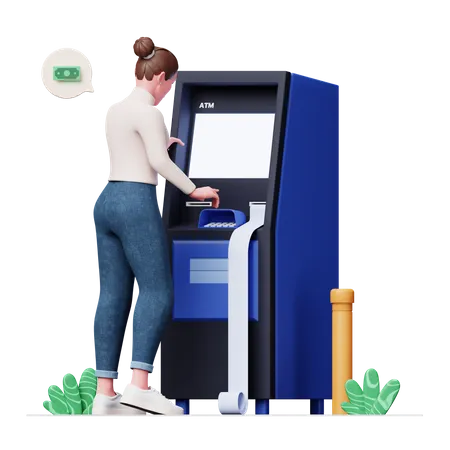 Girl Using ATM  3D Illustration