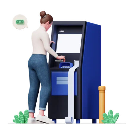 Girl Using ATM 3D Illustration