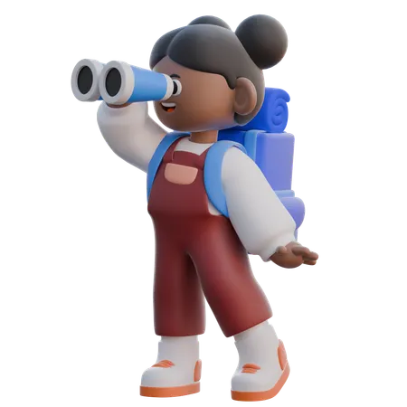 Girl Using Binocular 3 D Character 3D Illustration