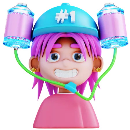 3 D Illustration Girl Using Bubble Hat 3D Icon