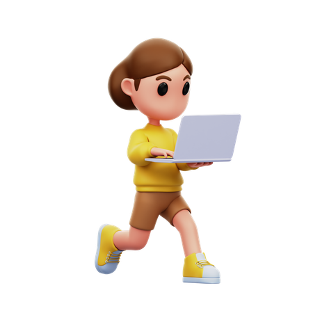 Girl Using Her Laptop  3D Icon