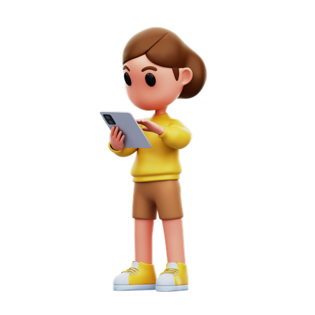 Girl Using Her Tablet  3D Icon
