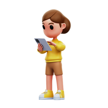 Girl Using Her Tablet  3D Illustration